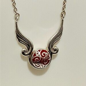 925 Silver Native American Dragon Winged Necklace with Red Enamel Pendant